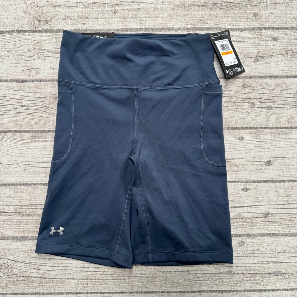 NEW Under Armour Bike Shorts Women's Small Blue High Rise Fitted Activewear Gym
